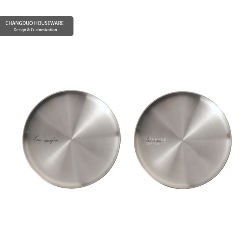 Farfurie din oțel inoxidabil mat, cu două straturi, pentru friptură și paste, rotundă, compatibilă cu cuptorul cu microunde, veselă de masă modernă
