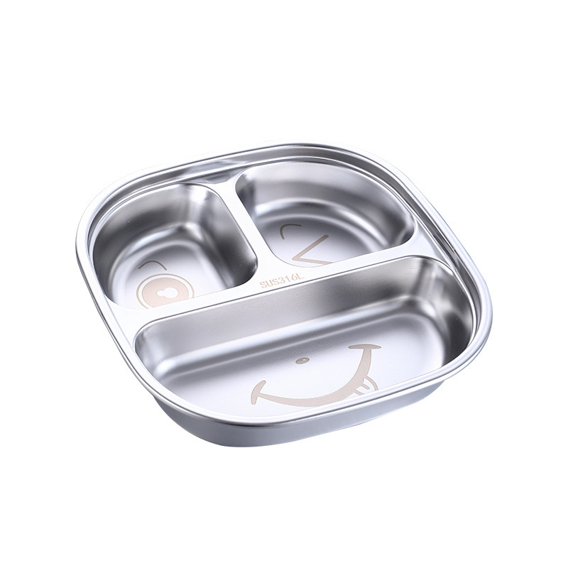 Dječji tanjur od nehrđajućeg čelika 316, podijeljeni, kvadratnog oblika, mikrovalna sigurnost, elektroplatirani završni sloj