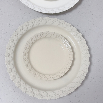 Francuski stil reljefna keramička ploča za večeru i desert, doručak i voćna salata, stolni servis (Keramika, nepravilan oblik, mikrovalna otporna, završna obrada pod glazurom, otisak logotipa)