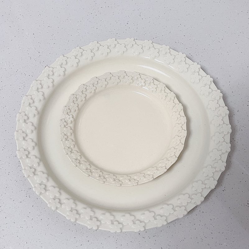 Francuski stil reljefna keramička ploča za večeru i desert, doručak i voćna salata, stolni servis (Keramika, nepravilan oblik, mikrovalna otporna, završna obrada pod glazurom, otisak logotipa)