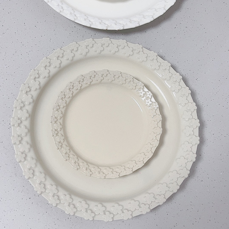 Francuski stil reljefna keramička ploča za večeru i desert, doručak i voćna salata, stolni servis (Keramika, nepravilan oblik, mikrovalna otporna, završna obrada pod glazurom, otisak logotipa)