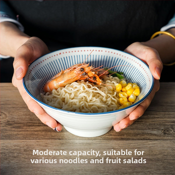 Vas de ramen din porțelan, stil japonez, formă rotundă, finisaj sub glazură, compatibil cu microunde