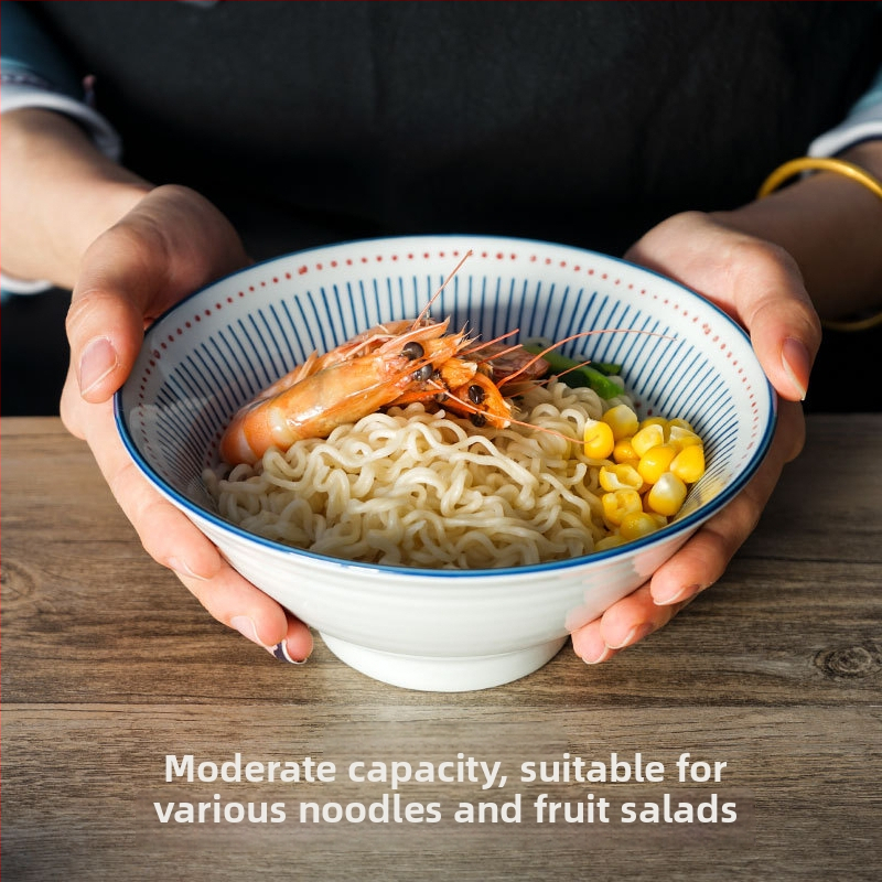 Vas de ramen din porțelan, stil japonez, formă rotundă, finisaj sub glazură, compatibil cu microunde