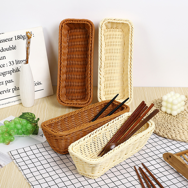 Pravokutna PP košara za skladištenje kuhinjskih potrepština, pastoralni stil, model Bread Slats, pakiranje 150