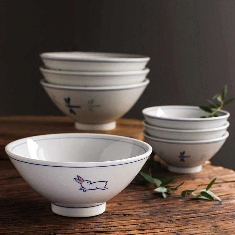 Porcelanska jušna zdjela Nishida Muyu, japanski stil, karikatura uzorak, pogodno za mikrovalnu pećnicu, otisnut logotip