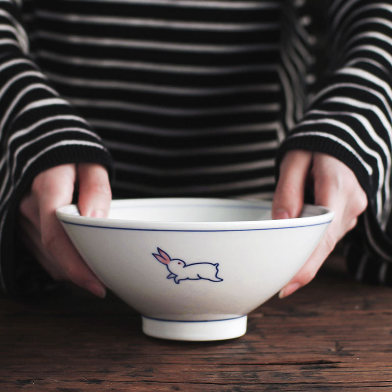 Porcelanska jušna zdjela Nishida Muyu, japanski stil, karikatura uzorak, pogodno za mikrovalnu pećnicu, otisnut logotip