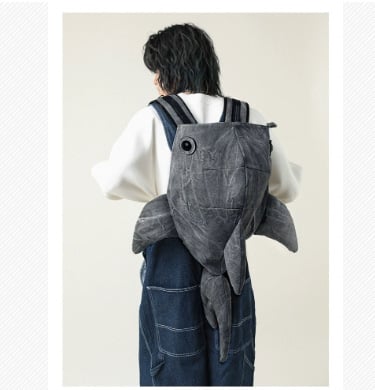 Σακίδιο με μοτίβο καρχαρία, unisex, στυλ δρόμου, καμβάς, χωρητικότητα κάτω από 20 L, ιμάντες με αερόσακο