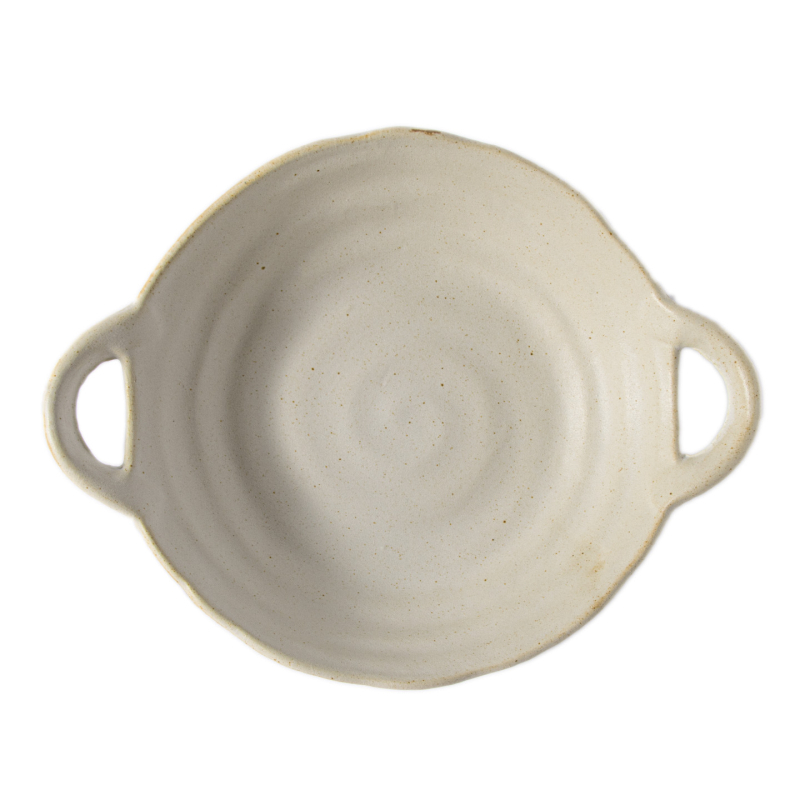 Porcelanski duboki tanjur s dva držačima uha, retro stil, nepravilnog oblika, siguran za mikrovalnu i perilicu posuđa