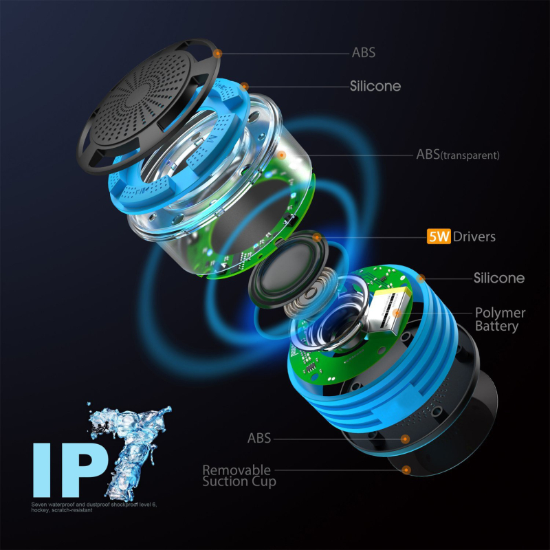 Bluetooth vodootporan zvučnik s LED pulsirajućom svjetlošću – IPX7, 5W, domet 10 m, 60Hz–15kHz, SNR ≥75dB