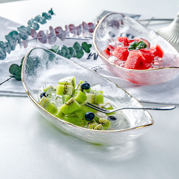 Staklena ploča u obliku broda za voće i grickalice, stolna posuda s ručno crtanim površinskim dizajnom, pogodna za voće, povrće i deserte