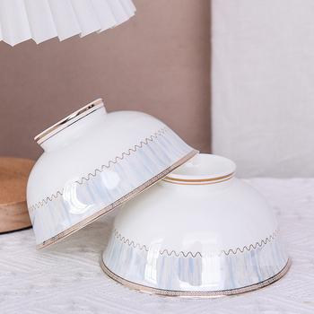 Zdjela za rižu od bone china, okrugla, prugasti uzorak, modernan i jednostavan stil, završna glazura