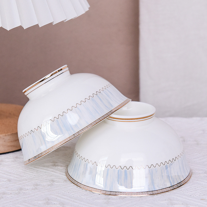 Zdjela za rižu od bone china, okrugla, prugasti uzorak, modernan i jednostavan stil, završna glazura