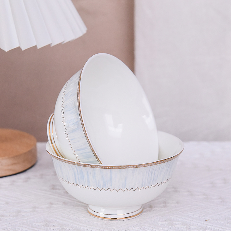 Zdjela za rižu od bone china, okrugla, prugasti uzorak, modernan i jednostavan stil, završna glazura