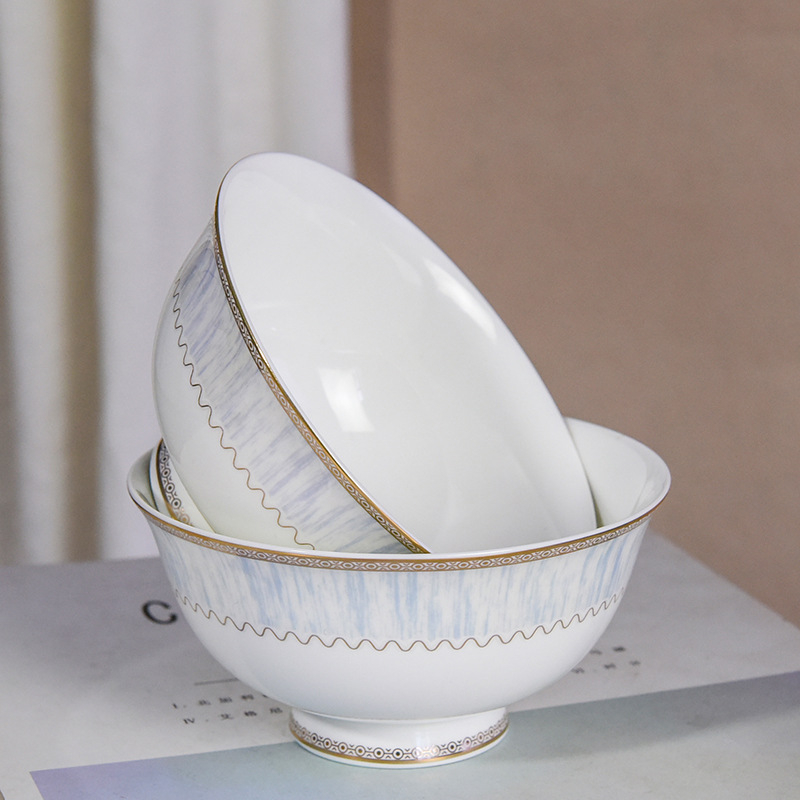 Zdjela za rižu od bone china, okrugla, prugasti uzorak, modernan i jednostavan stil, završna glazura