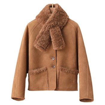 Sieviešu divpusīgs kažokādas mētelis no vilnas un poliesteres maisījuma — ziemas 2025, izsmalcināts pilsētas stils