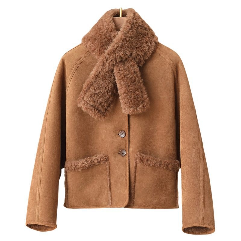 Sieviešu divpusīgs kažokādas mētelis no vilnas un poliesteres maisījuma — ziemas 2025, izsmalcināts pilsētas stils