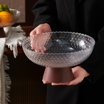 Platou pentru fructe din plastic, aspect lemn, bază înaltă, tavă de drenaj, stil medieval, Choice