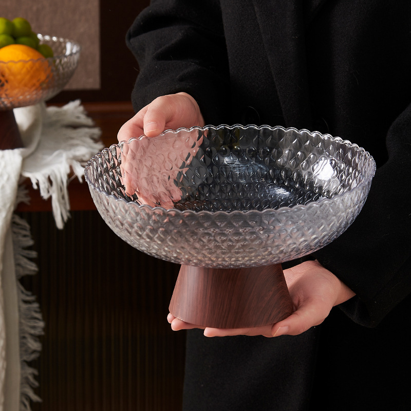 Platou pentru fructe din plastic, aspect lemn, bază înaltă, tavă de drenaj, stil medieval, Choice