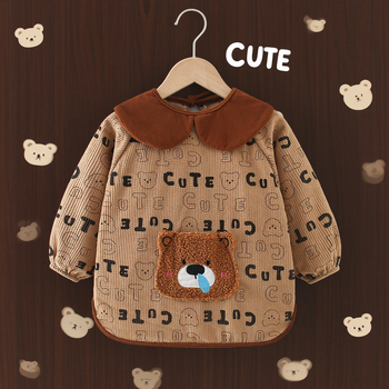 Bērnu ēdiena aizsargs ar garām piedurknēm, ūdensnecaurlaidīgs poliestera audums, karikatūras raksts, vecuma 3–8 gadi