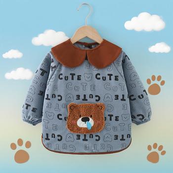 Bērnu ēdiena aizsargs ar garām piedurknēm, ūdensnecaurlaidīgs poliestera audums, karikatūras raksts, vecuma 3–8 gadi