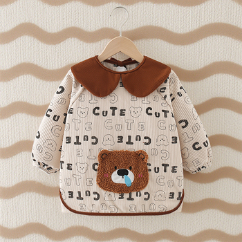 Bērnu ēdiena aizsargs ar garām piedurknēm, ūdensnecaurlaidīgs poliestera audums, karikatūras raksts, vecuma 3–8 gadi