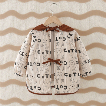 Bērnu ēdiena aizsargs ar garām piedurknēm, ūdensnecaurlaidīgs poliestera audums, karikatūras raksts, vecuma 3–8 gadi