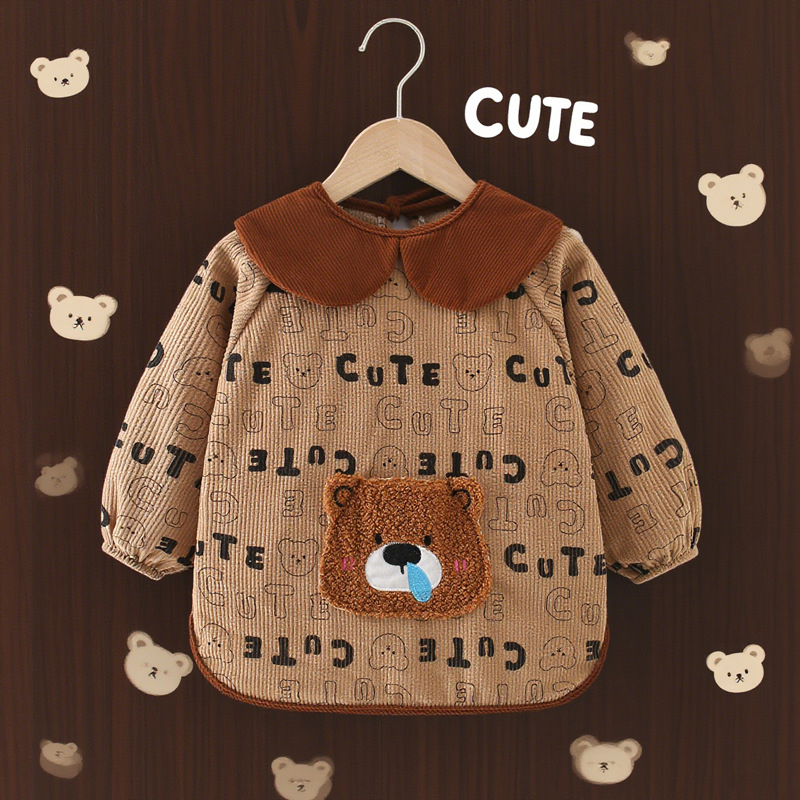 Bērnu ēdiena aizsargs ar garām piedurknēm, ūdensnecaurlaidīgs poliestera audums, karikatūras raksts, vecuma 3–8 gadi