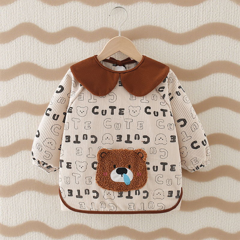 Bērnu ēdiena aizsargs ar garām piedurknēm, ūdensnecaurlaidīgs poliestera audums, karikatūras raksts, vecuma 3–8 gadi