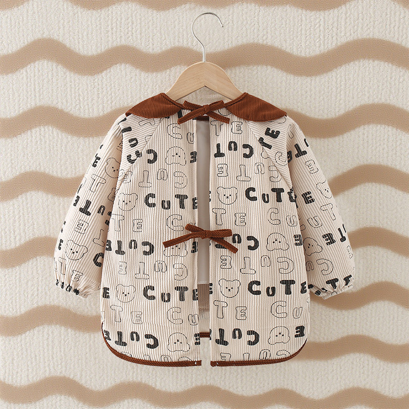 Bērnu ēdiena aizsargs ar garām piedurknēm, ūdensnecaurlaidīgs poliestera audums, karikatūras raksts, vecuma 3–8 gadi