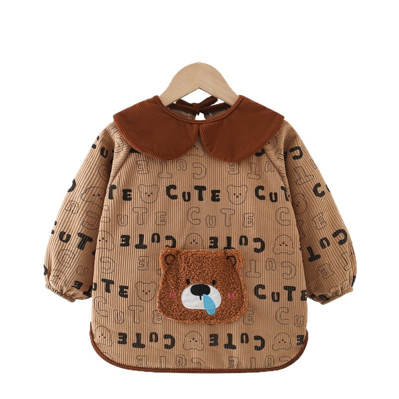 Bērnu ēdiena aizsargs ar garām piedurknēm, ūdensnecaurlaidīgs poliestera audums, karikatūras raksts, vecuma 3–8 gadi