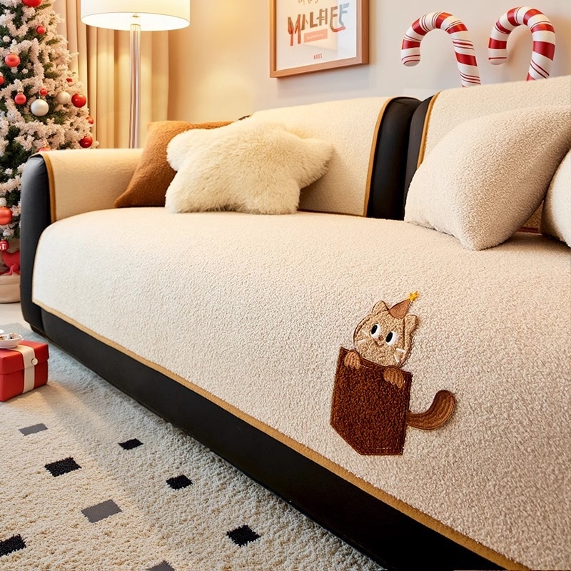 Premium teddy pliš kanapni jastuk s motivom crtića — četiri sezone, protuklizan, otporan na ogrebotine mačaka, navlaka za kauč i jastučić