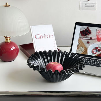 Keraminė vaisių lėkštė ir dubuo, glazūruotas, paprastas ir šiuolaikiškas dizainas su bangų raštu, skirtas stalo dekoracijai