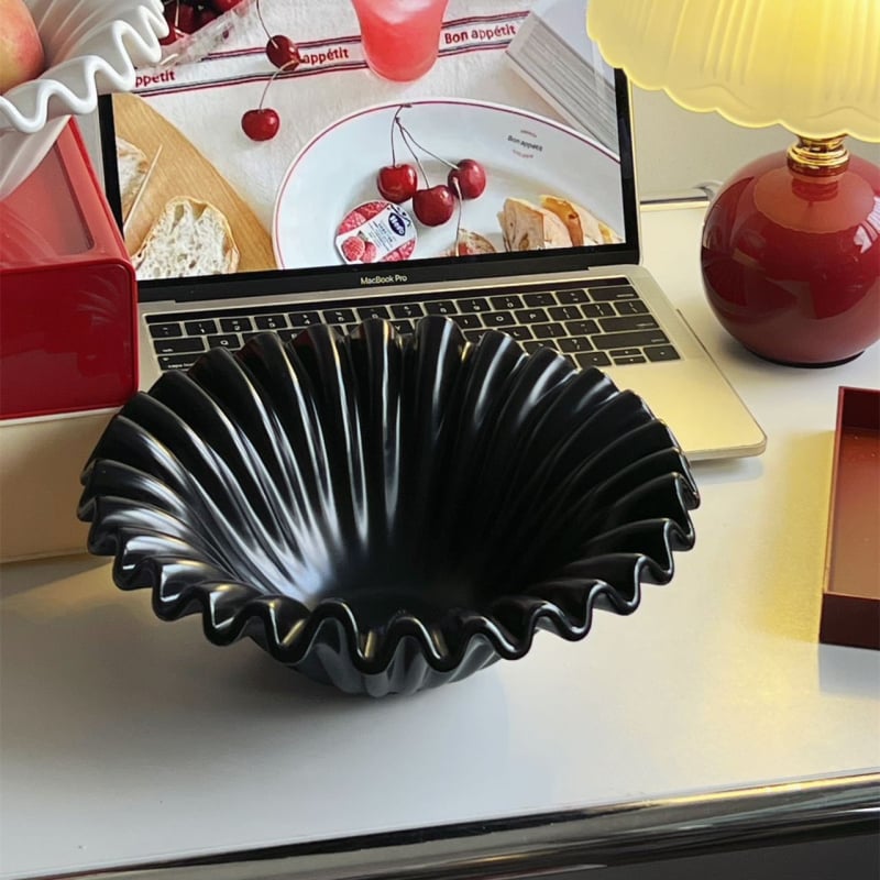 Keraminė vaisių lėkštė ir dubuo, glazūruotas, paprastas ir šiuolaikiškas dizainas su bangų raštu, skirtas stalo dekoracijai