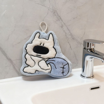 Rankšluostis rankoms su mielu šuniuko motyvu, koralinis flisas, sugeriantis ir sutirštintas, 150D, 30–50 g