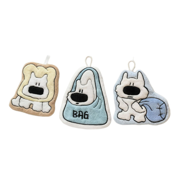 Rankšluostis rankoms su mielu šuniuko motyvu, koralinis flisas, sugeriantis ir sutirštintas, 150D, 30–50 g