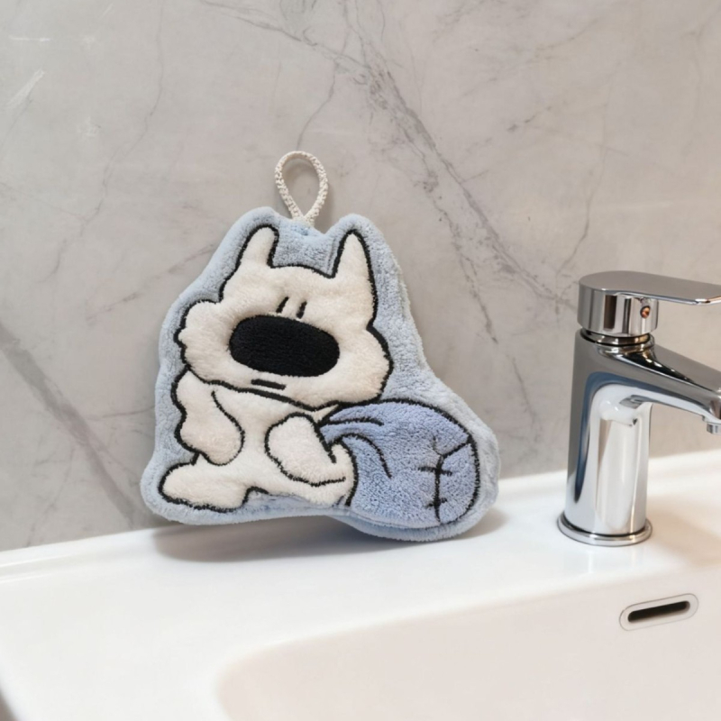 Rankšluostis rankoms su mielu šuniuko motyvu, koralinis flisas, sugeriantis ir sutirštintas, 150D, 30–50 g