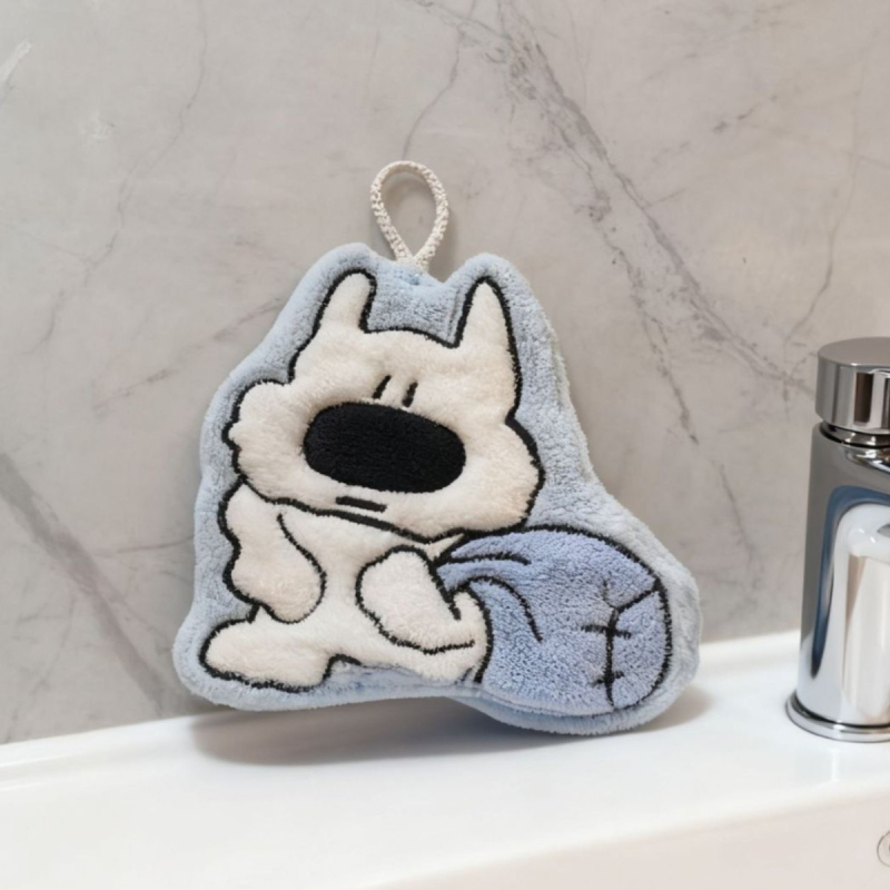 Rankšluostis rankoms su mielu šuniuko motyvu, koralinis flisas, sugeriantis ir sutirštintas, 150D, 30–50 g