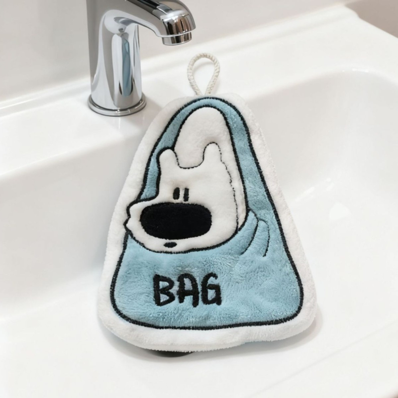 Rankšluostis rankoms su mielu šuniuko motyvu, koralinis flisas, sugeriantis ir sutirštintas, 150D, 30–50 g