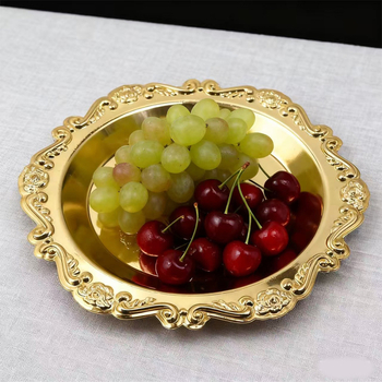 Chuang Bao kružni plitki metalni tanjur za torte, voće i deserte, s elektroplatiranim završetkom; tiskanje logotipa dostupno; prilagodba