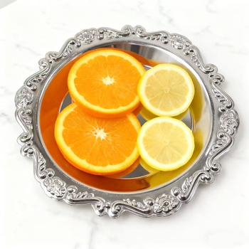 Chuang Bao kružni plitki metalni tanjur za torte, voće i deserte, s elektroplatiranim završetkom; tiskanje logotipa dostupno; prilagodba