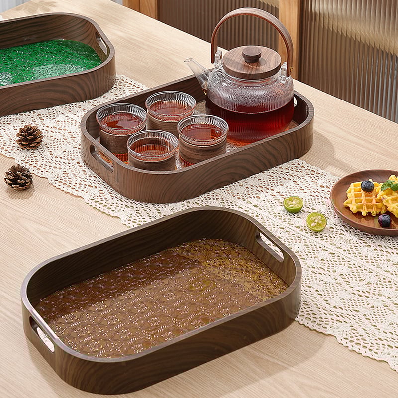 Taca za čaj s motivom begonije – okrugla, plastična, vintage stil, jednodijelna izrada