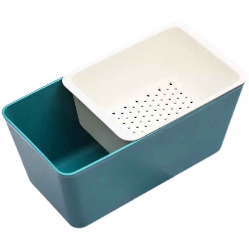 Двоен квадратен дренажен кош за семки и обелки от диня | Пластмасова кутия за съхранение на ядки и плодове | лесен за почистване