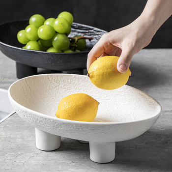 Овална керамична чиния за плодове с три крака - ретро лукс стил, лансирана през 2025 г.