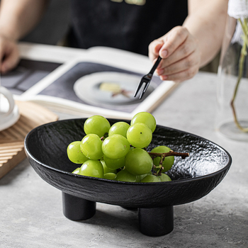 Овална керамична чиния за плодове с три крака - ретро лукс стил, лансирана през 2025 г.