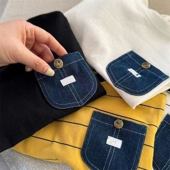 Tricou pentru copii cu mânecă lungă, stil coreean, dungi, buzunar, 100% bumbac