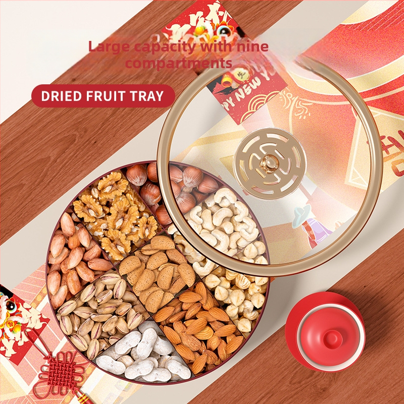 Кутия за ядки с капак, въртяща се чиния за сушени плодове за холна маса, минималистичен дизайн с девет отделения, марка Liangbao