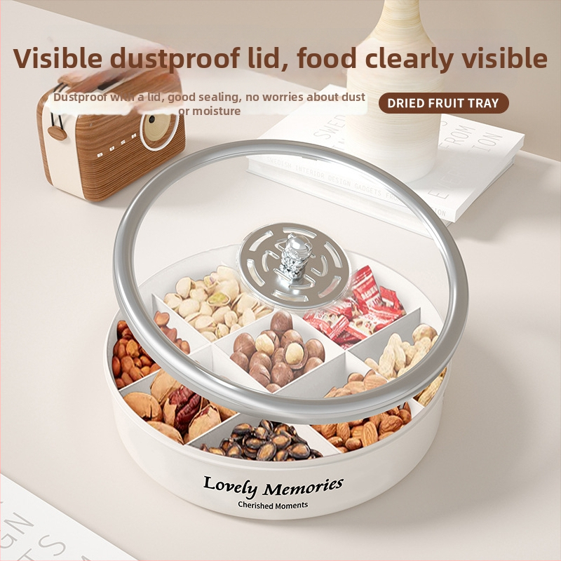 Кутия за ядки с капак, въртяща се чиния за сушени плодове за холна маса, минималистичен дизайн с девет отделения, марка Liangbao