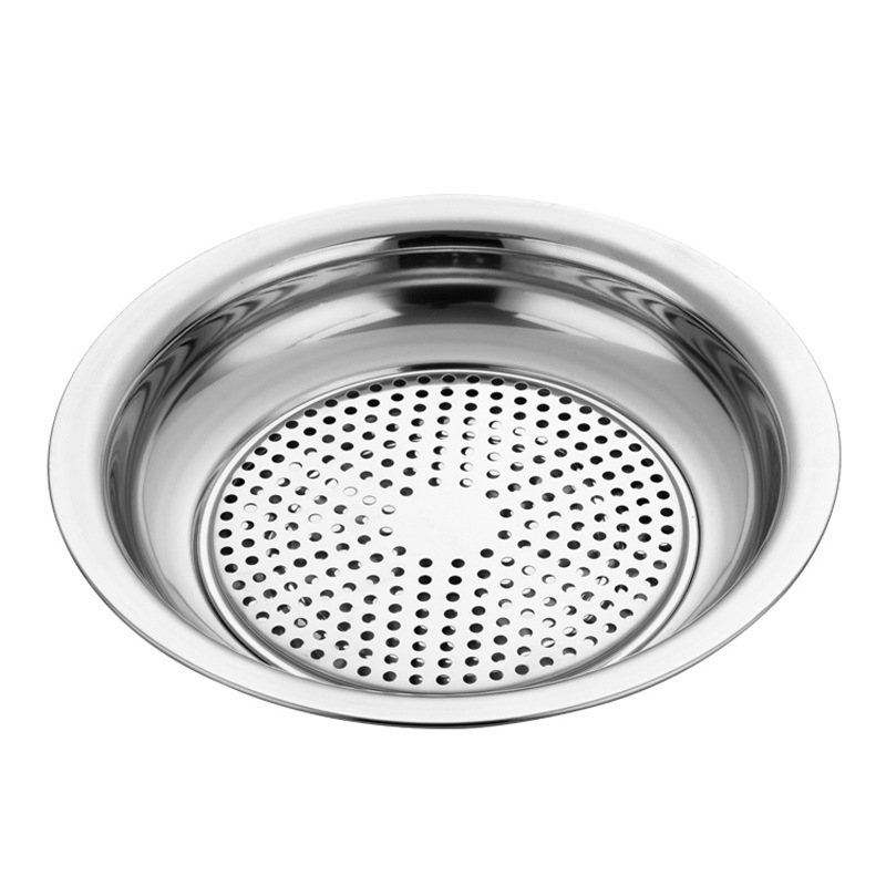 Tanjur za knedle od nehrđajućeg čelika s odvodnom pločom i posudom za ocat, okrugli, polirana površina, moderan minimalistički darovni set