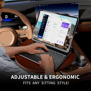 Tavă auto din lemn, formă rotundă, stil modern minimalist, tavă pentru ceai/gustări cu suport pentru pahar