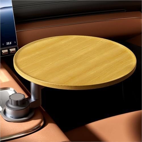 Tavă auto din lemn, formă rotundă, stil modern minimalist, tavă pentru ceai/gustări cu suport pentru pahar